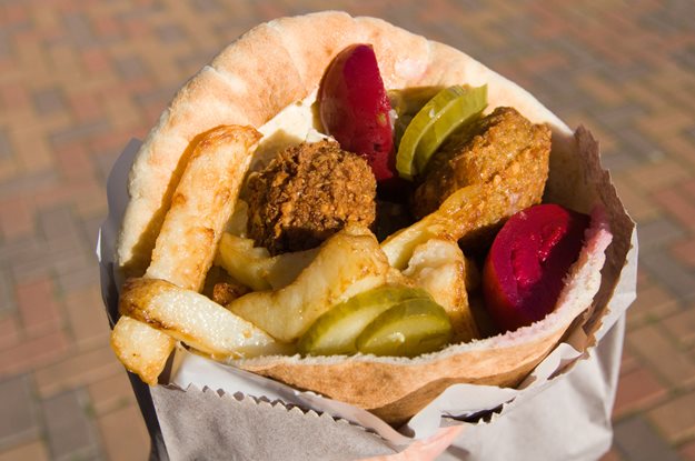Close up of delicious falafel and pita