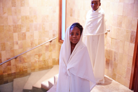 Two mikvah visitors after their immersion