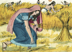 watercolor of a woman harvesting