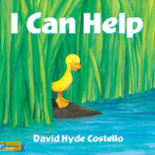 I Can Help book cover - A duckling peeks out from the reeds next to a pond.