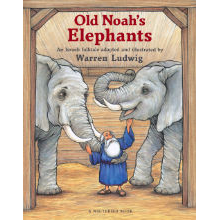 Old Noah's is standing between two giganitic elephants.