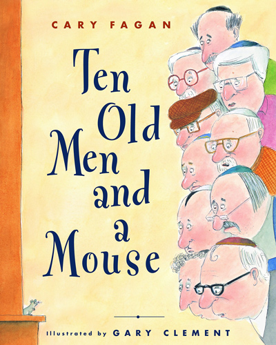 A group of old men looking at a mouse
