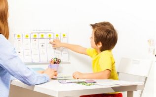 A child pointing at a chart