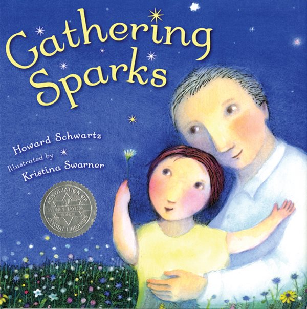 Book cover art for Gathering Sparks. A Grandfather and his granddaughter smiling and gazing into a night sky full of stars.