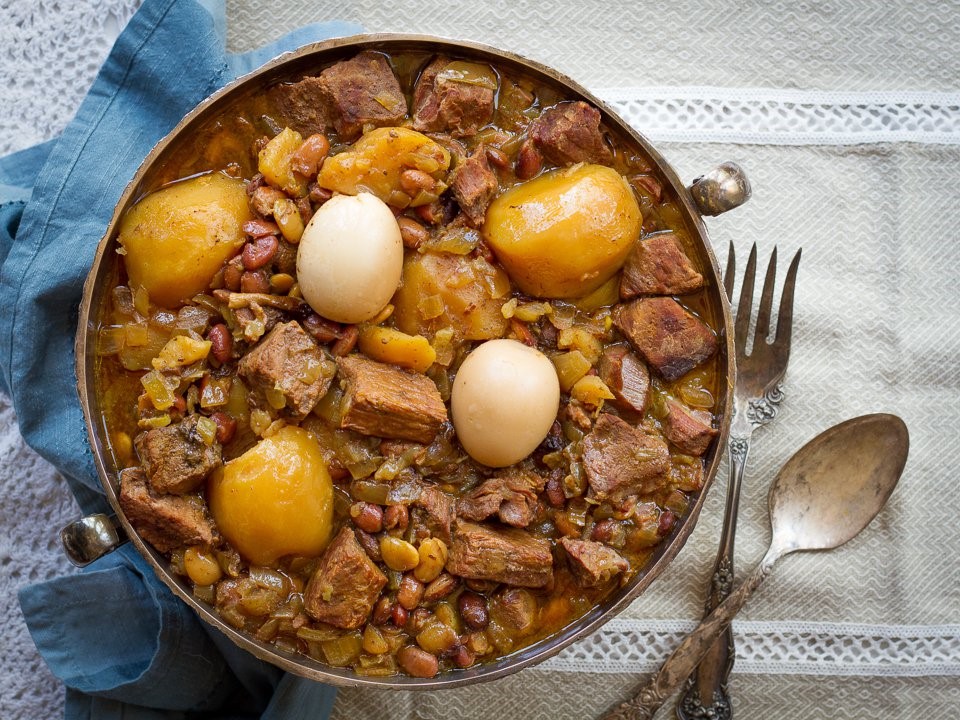 Cholent - Slow-cooked stew for Shabbat, also known as Chamin, Dafina, and Skhina. Easy Delicious Recipe on ToriAvey.com