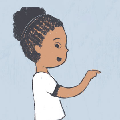 An illustrated child pointing