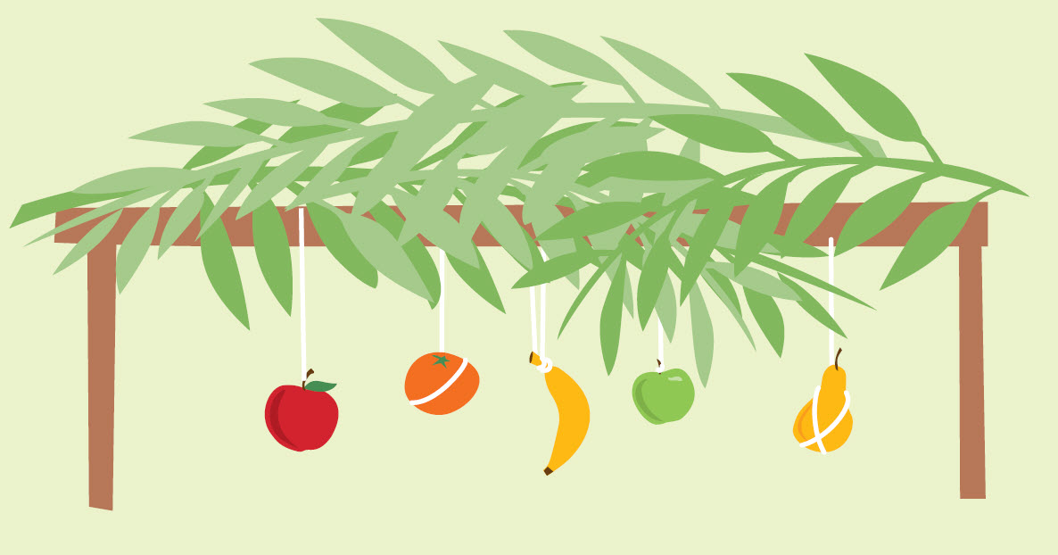 illustration of a sukkah with fruit hanging