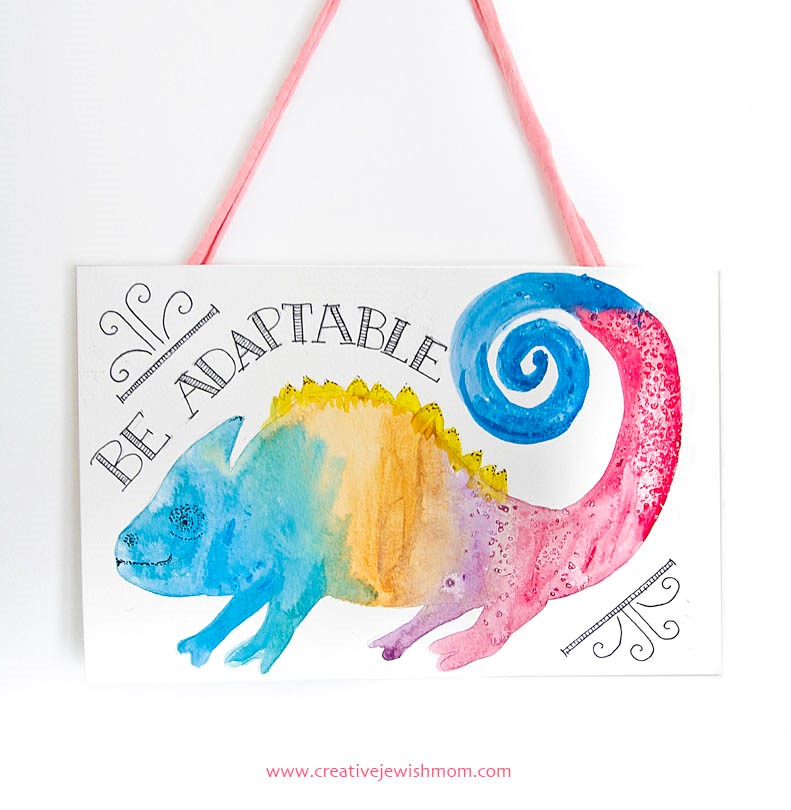 Watercolor chameleon wallhanging for child's room