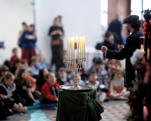 Blurred Hanukkah celebration