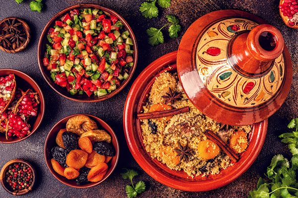 traditional moroccan couscous and side dishes