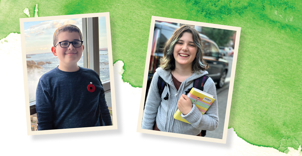 Collage of two kids over splash background