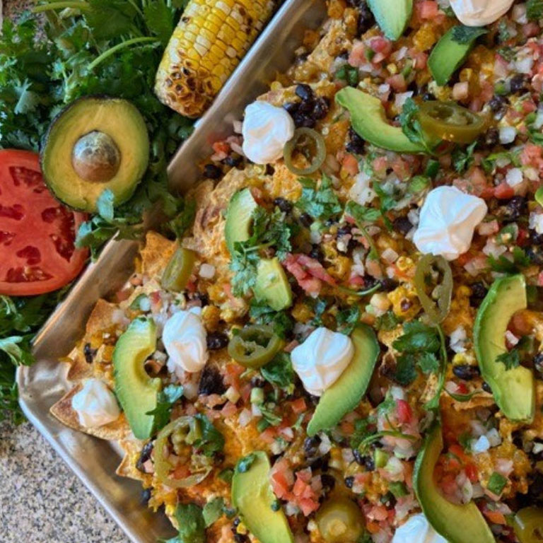 Sukkot Nachos baked on a sheet pan