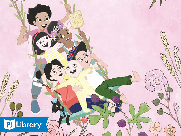 A colorful illustration of children on a swing.