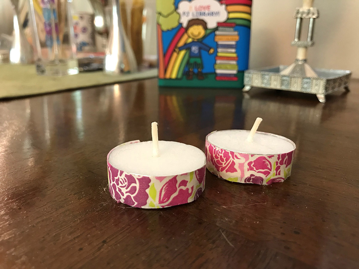 Tea candles wrapped in flower washi tape