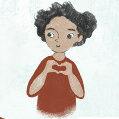 An illustration of a child making a heart shape with their hands