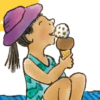 An illustration of a child eating an ice cream cone