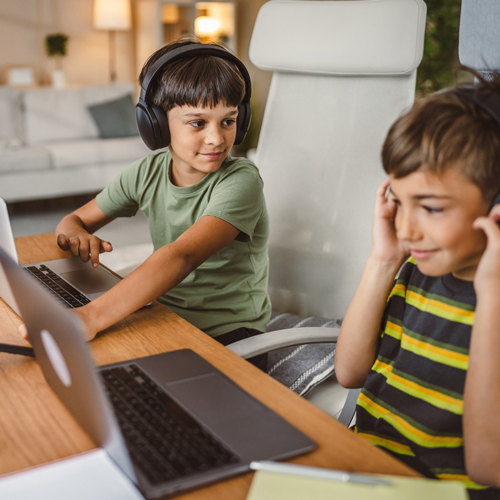 Kids wearing headphones