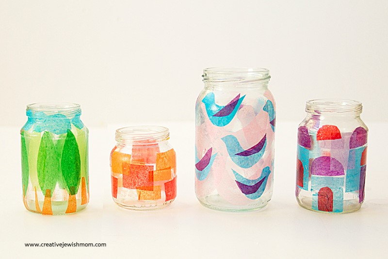 Baby Food Jar Votives With Tissue Paper Decoupage