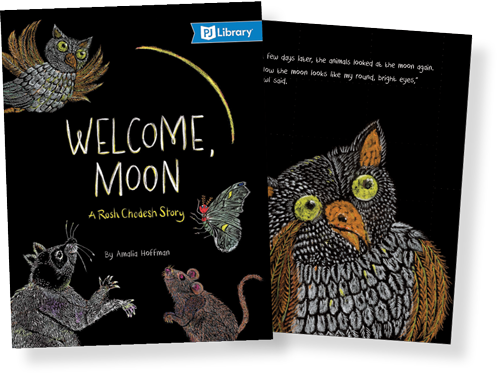 Collage of Welcome, Moon book images
