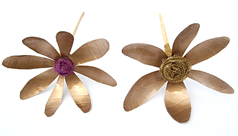 Flowers made of recycled plastic bottles.