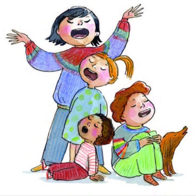 An illustration of several children singing